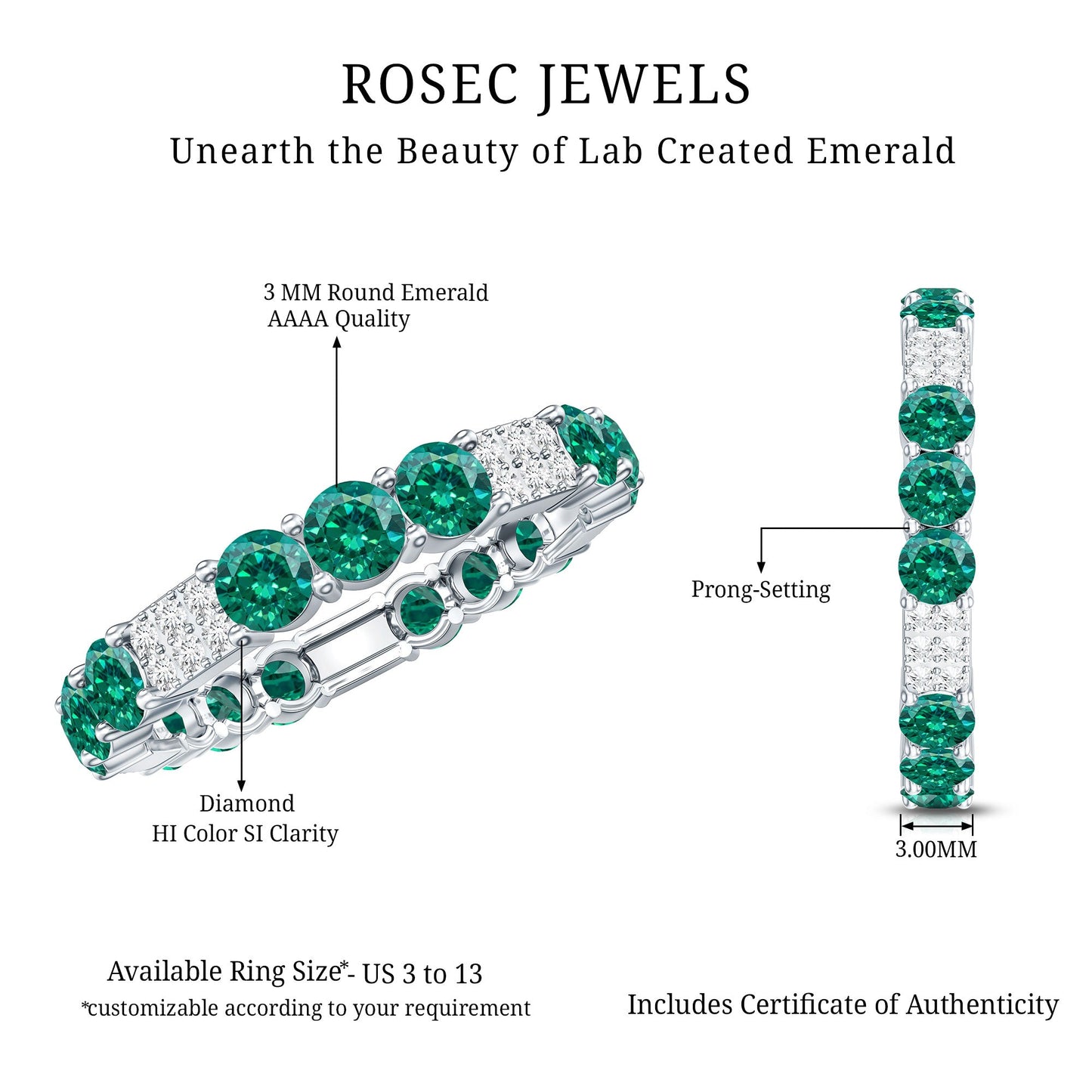 Certified Lab Grown Emerald Diamond Eternity Wedding Band