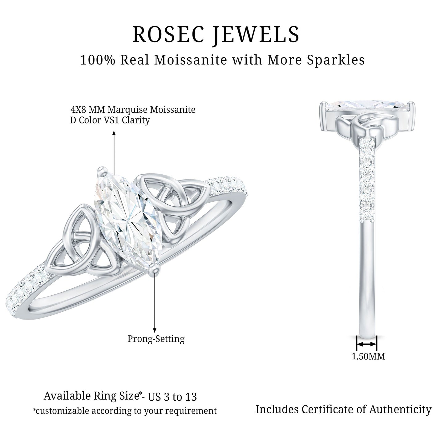 Marquise Cut Moissanite Celtic Knot Engagement Ring