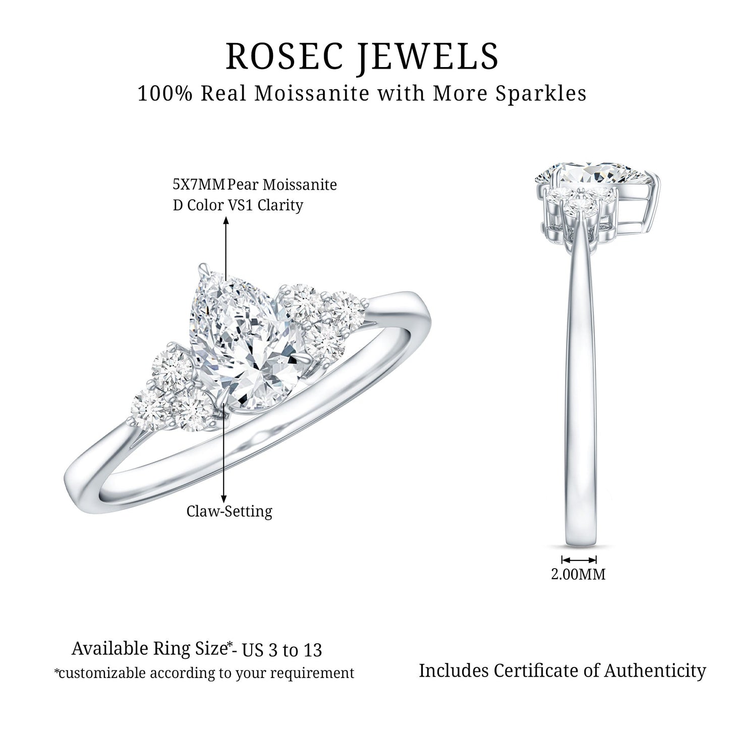 Brilliant Cut Moissanite Trio Engagement Ring For Women