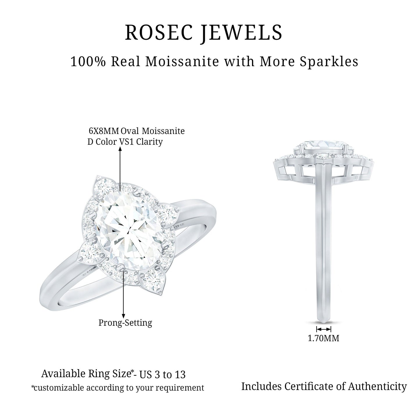 Vintage Style Oval Shaped Moissanite Halo Engagement Ring