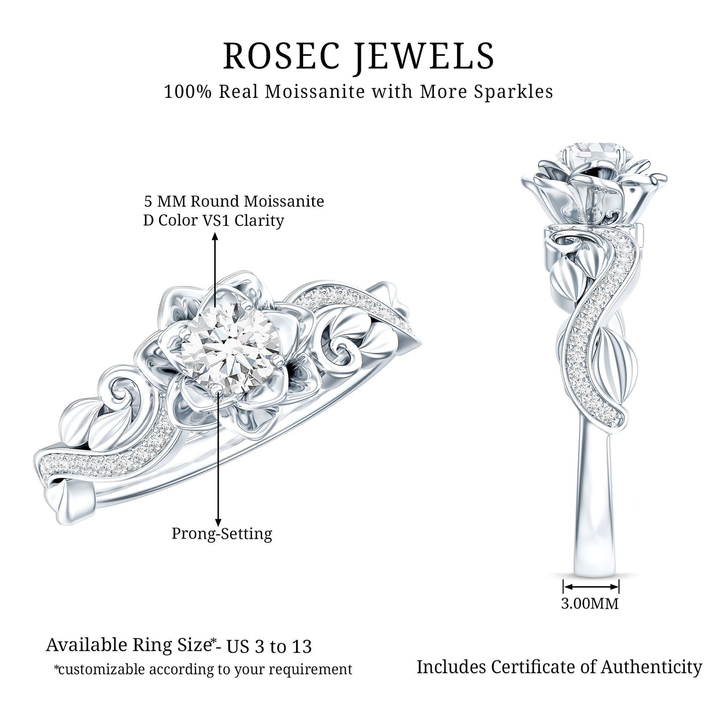 Certified Flower Inspired Moissanite Engagement Ring For Women