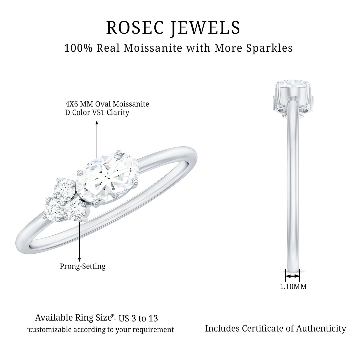Oval and Round Moissanite Promise Ring for Her