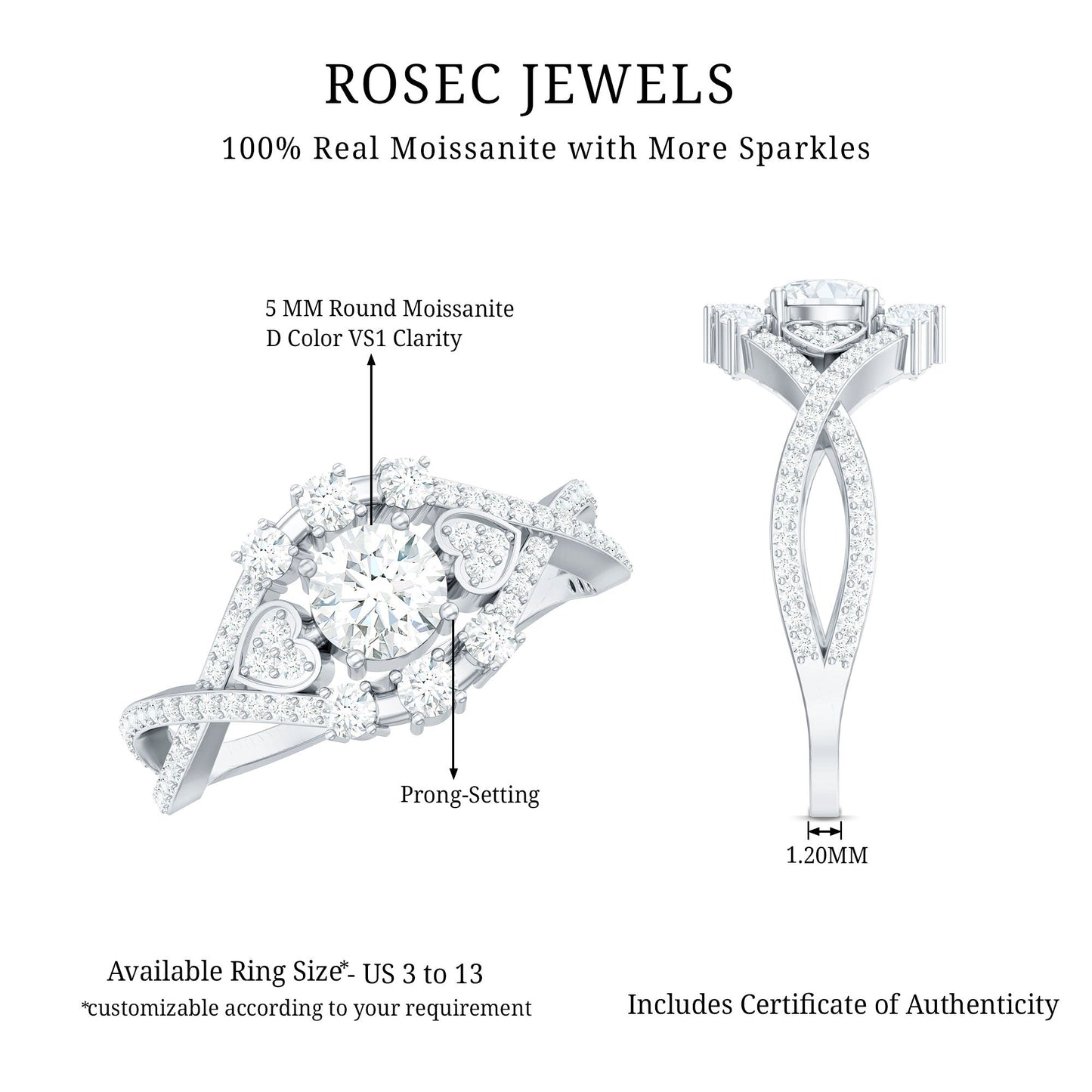 Designer Moissanite Beautiful Engagement Ring with Certificate