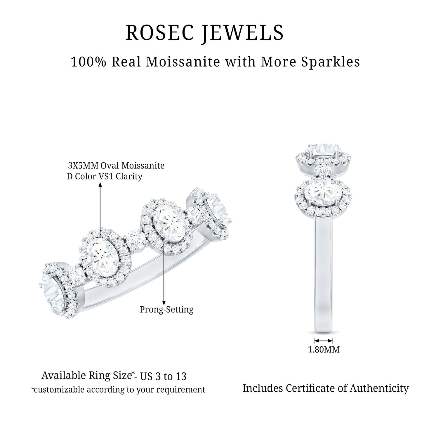 Designer Moissanite Anniversary Ring with Certificate