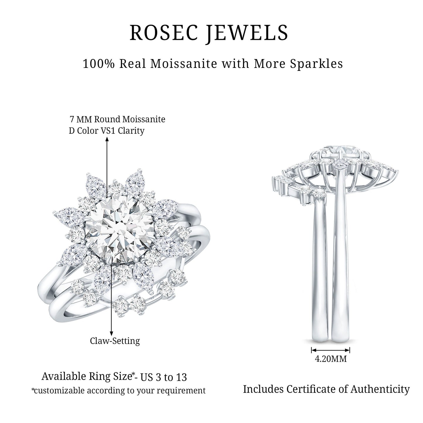 Flower Inspired Moissanite Halo Engagement Ring with Enhancer