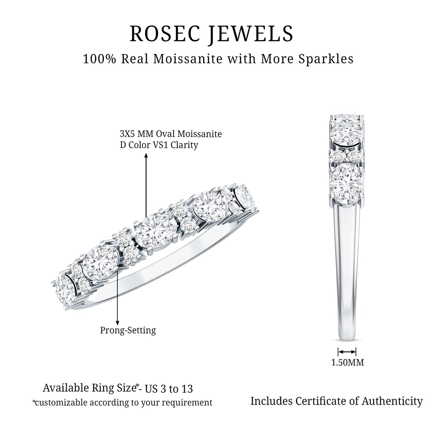 Certified Moissanite East West Eternity Band