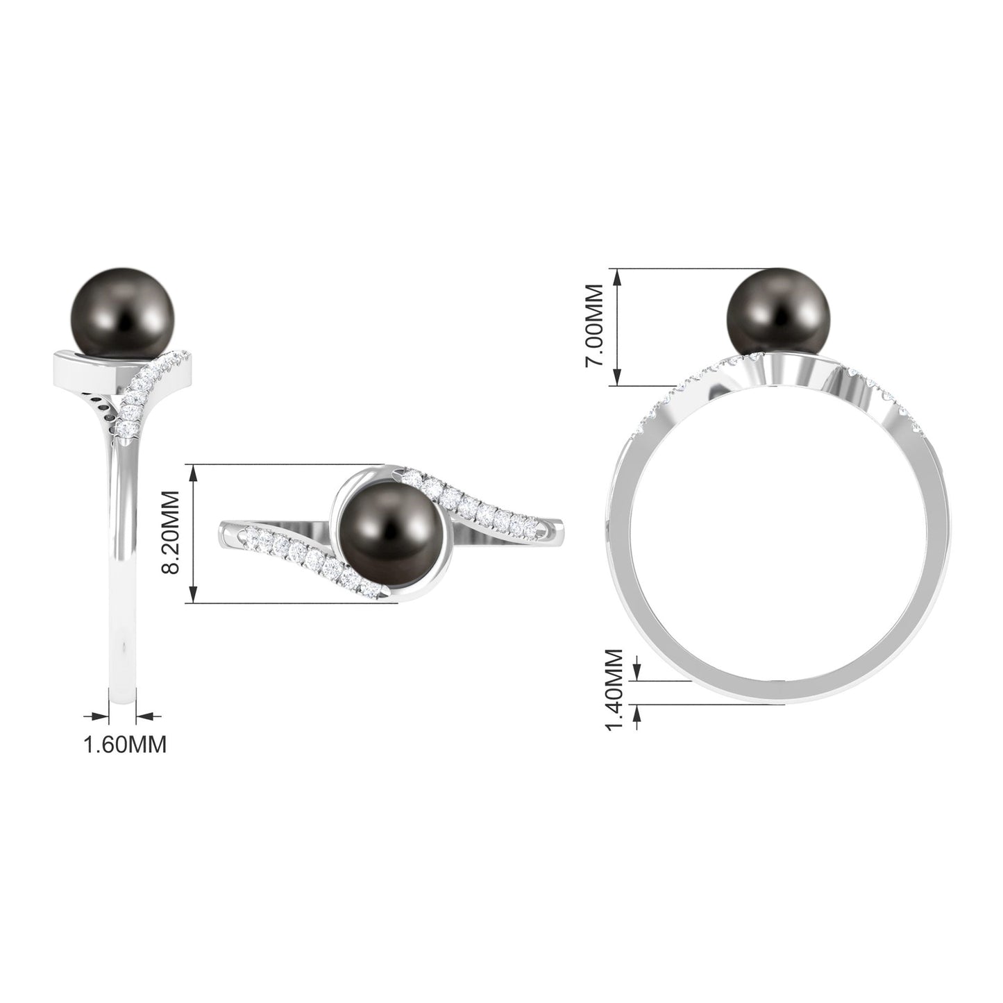 Solitaire Tahitian Pearl Bypass Engagement Ring with Diamond