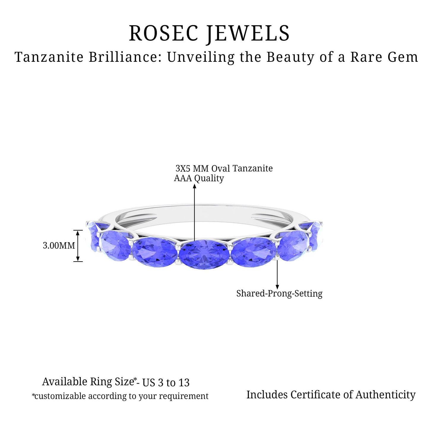 Oval Shape Tanzanite East West Eternity Band Ring
