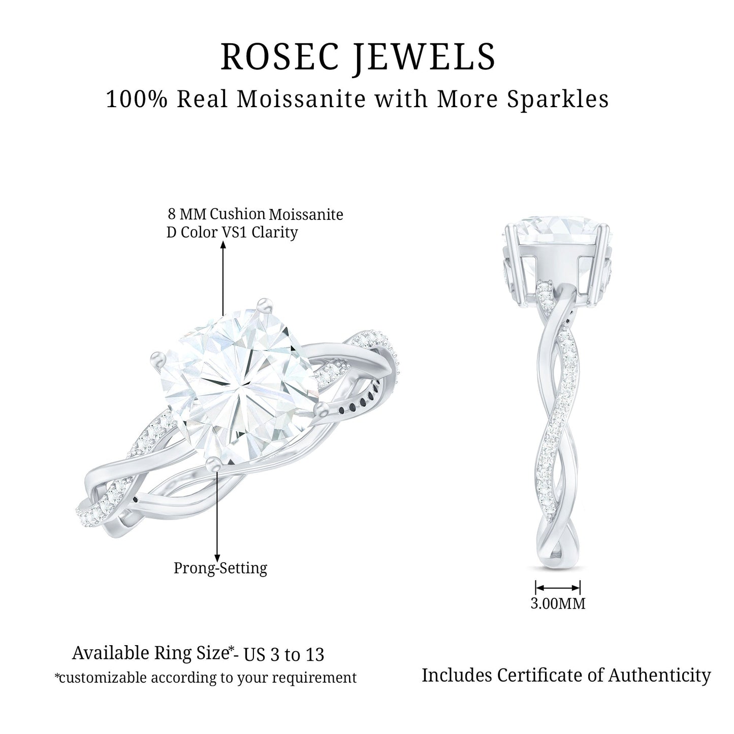Cushion Cut Solitaire Moissanite Engagement Ring For Her