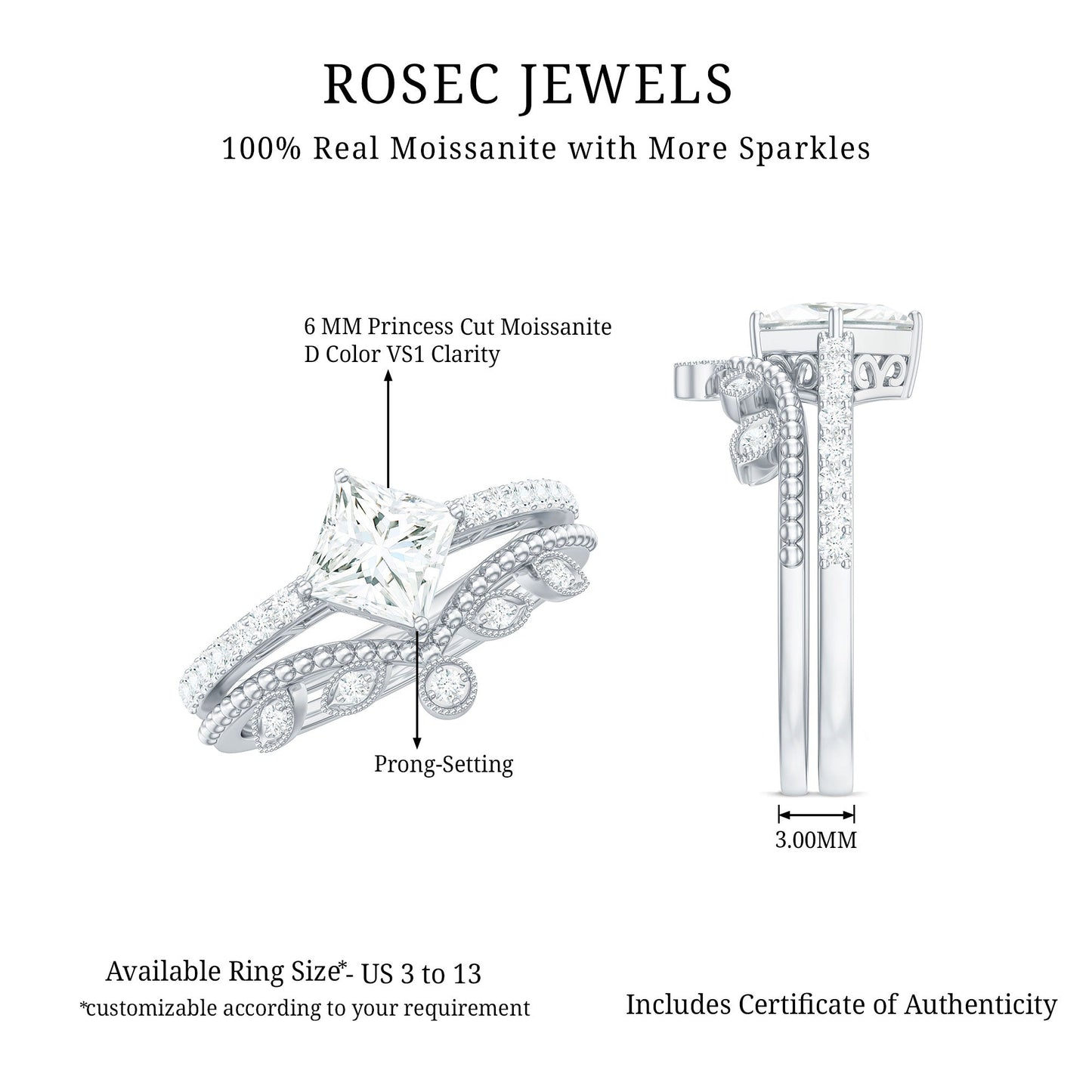 Brilliant Cut Moissanite Vintage Bridal Ring Set