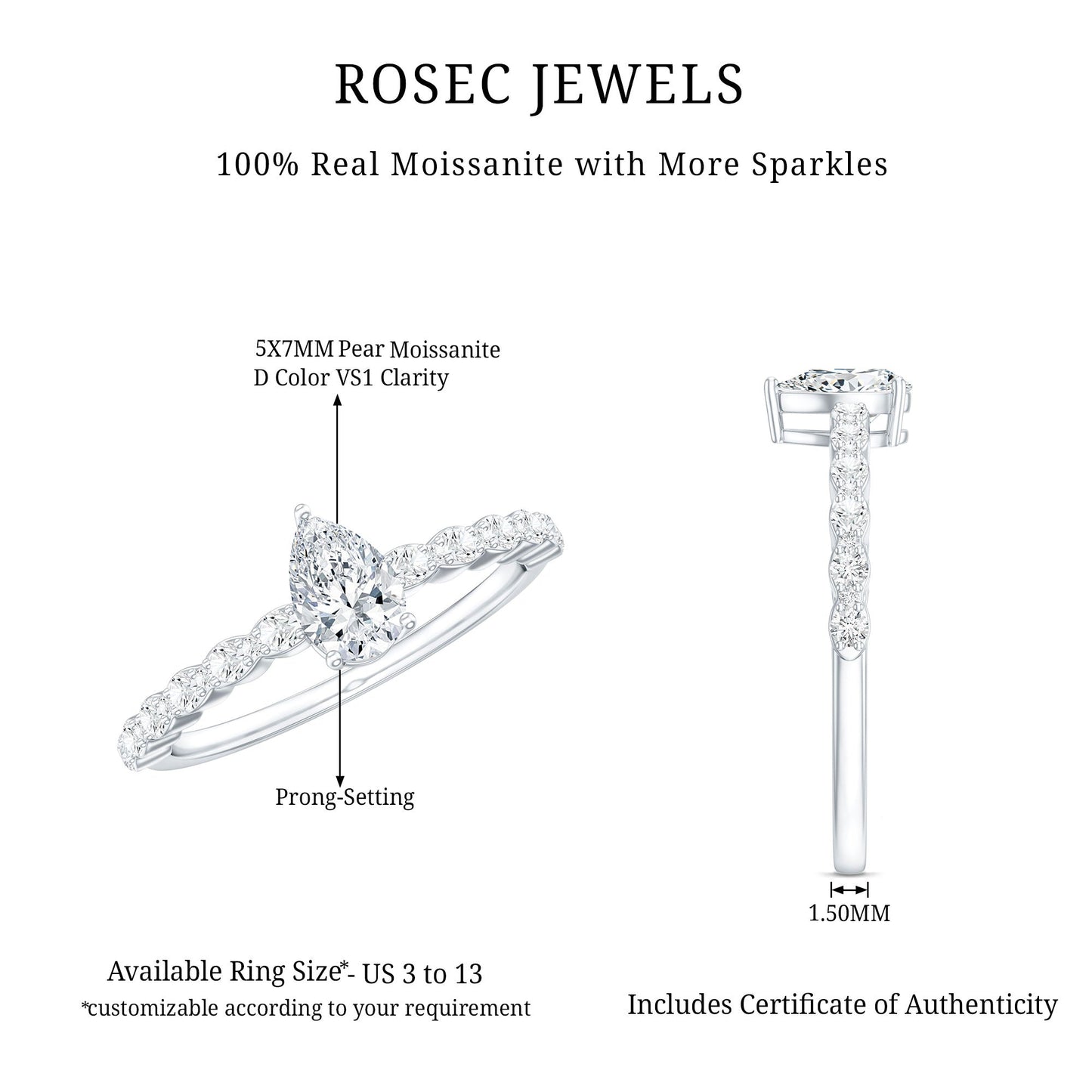 Pear Shape Solitaire Moissanite Promise Ring For Her