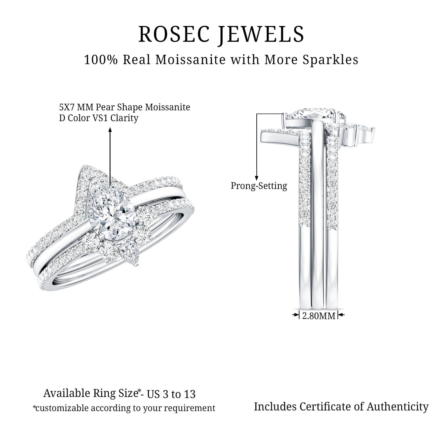 Brilliant Cut Moissanite Trio Wedding Ring Set For Women
