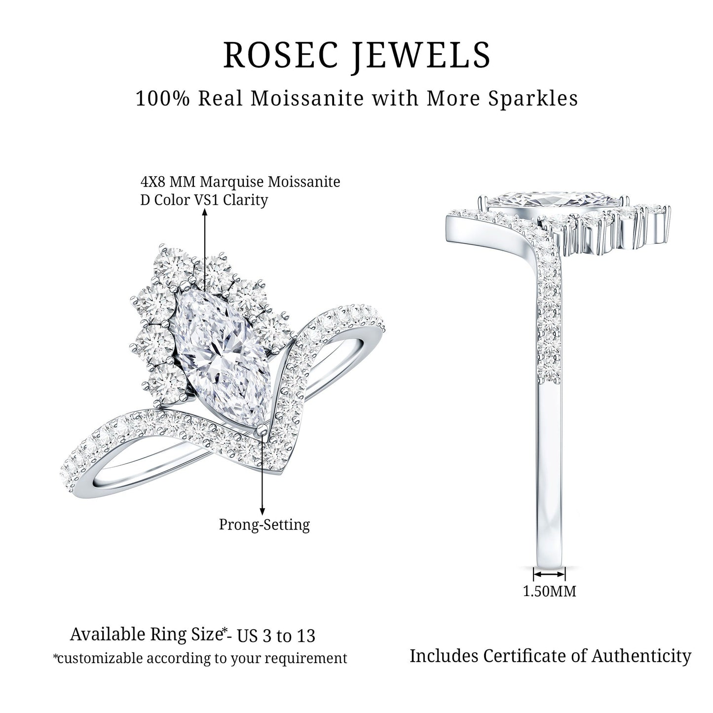 Marquise Cut Moissanite Designer Engagement Ring