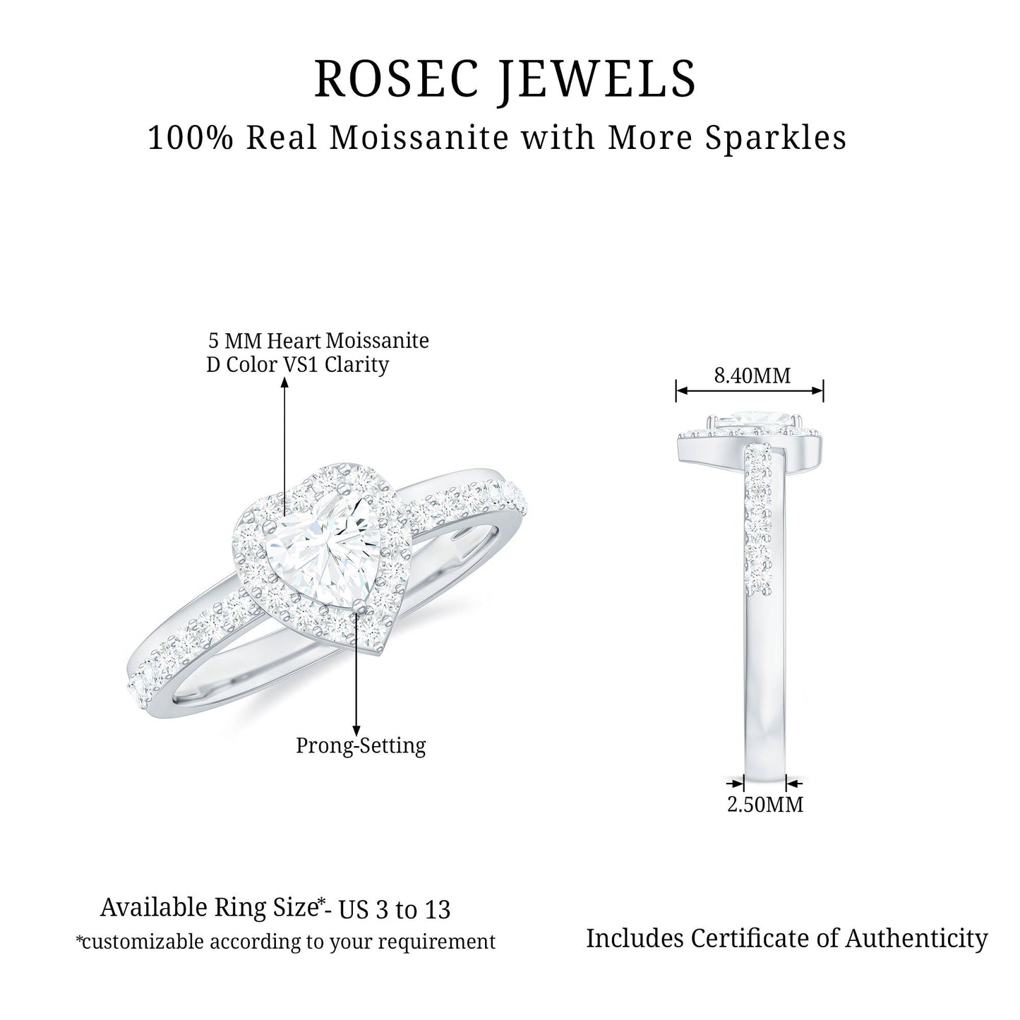 Heart Shape Moissanite Engagement Ring with Halo