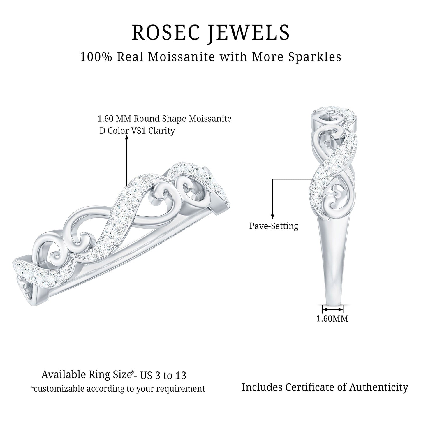 Vintage Inspired Moissanite Infinity Wedding Band Ring