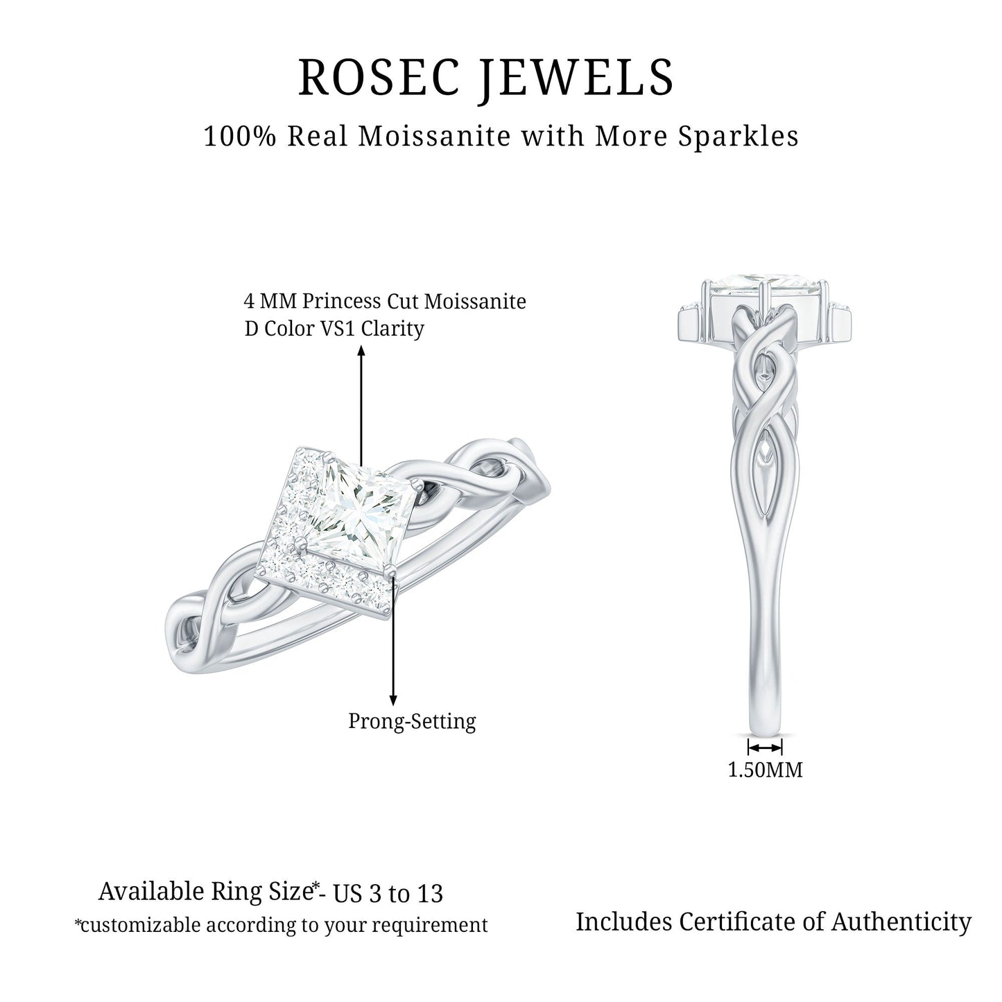 Princess Cut Moissanite Infinity Promise Ring with Half Halo