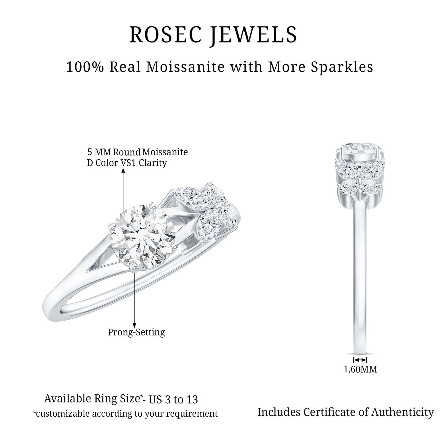 Certified Moissanite Promise Ring with Butterfly Motif