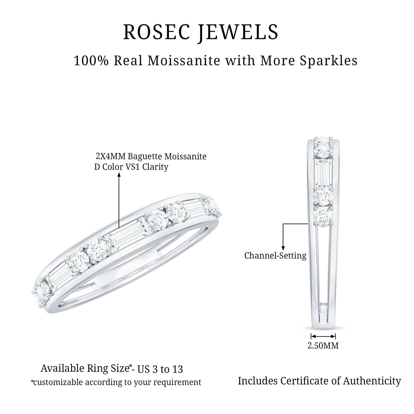 Moissanite Half Eternity Stackable Band Ring