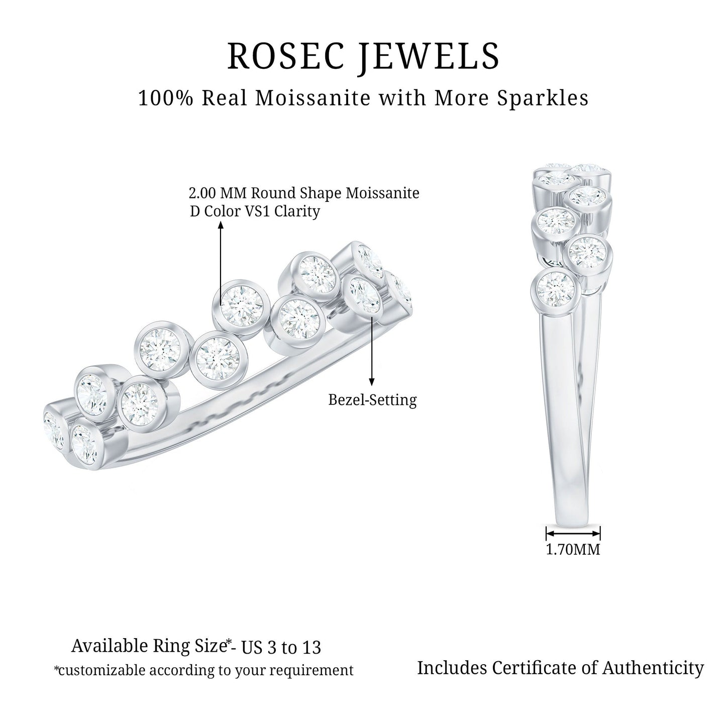 Bezel Set Moissanite Half Eternity Ring for Women
