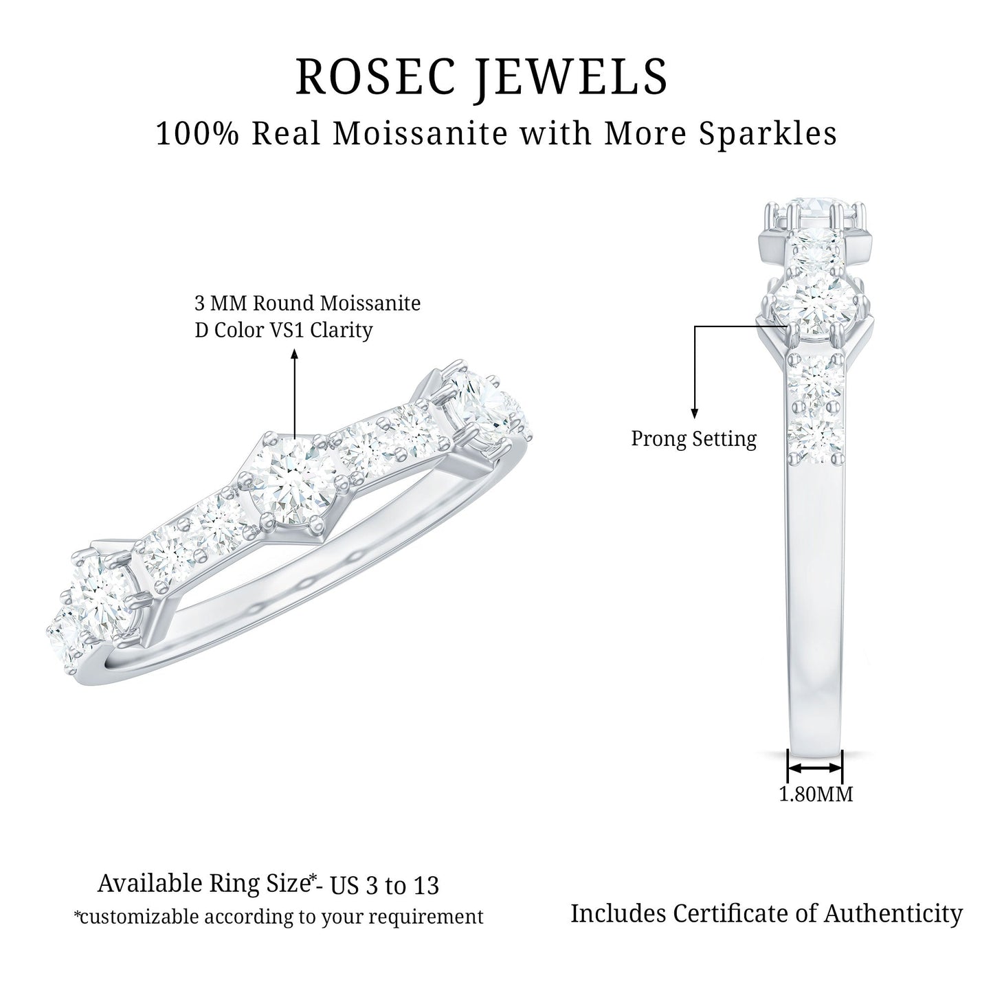 Round Cut Moissanite Half Eternity Band Ring