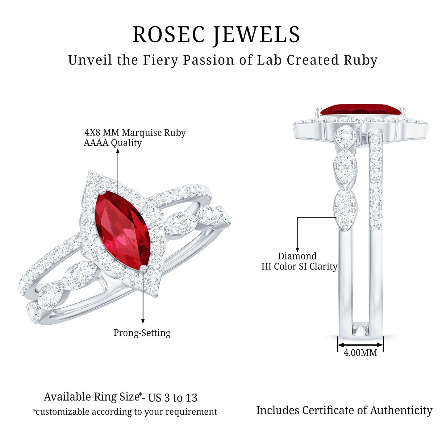 Vintage Inspired Lab Ruby and Diamond Double Band Engagement Ring