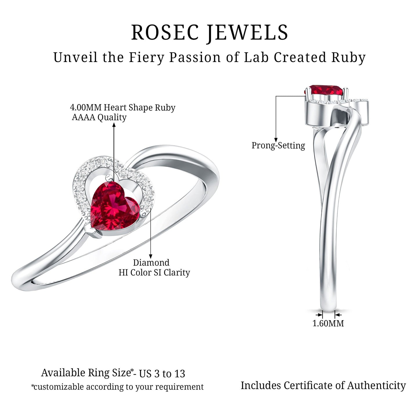 Heart Shape Lab Grown Ruby and Diamond Twisted Promise Ring