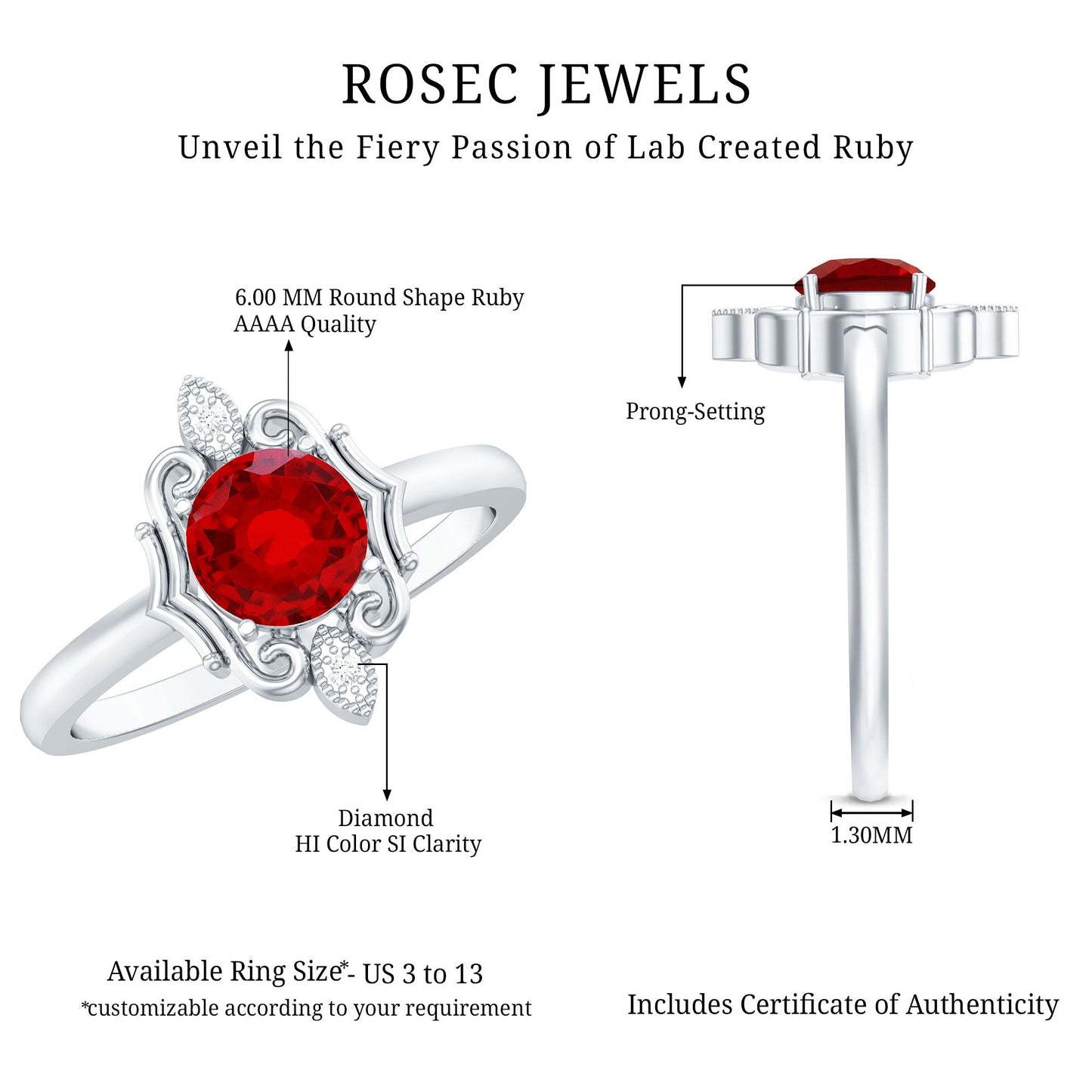 Art Deco Style Lab Created Ruby Solitaire Engagement Ring