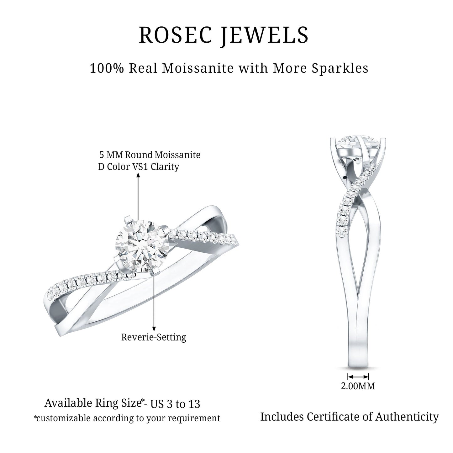 Round Cut Moissanite Infinity Engagement Ring for Her