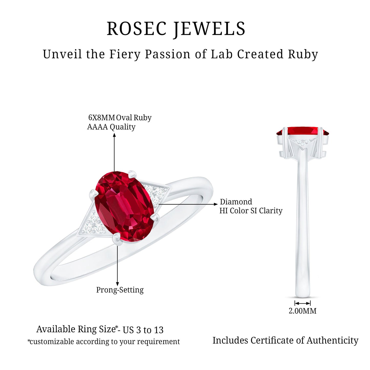 1.5 Carat Oval Lab Created Ruby Solitaire Ring with Diamonds