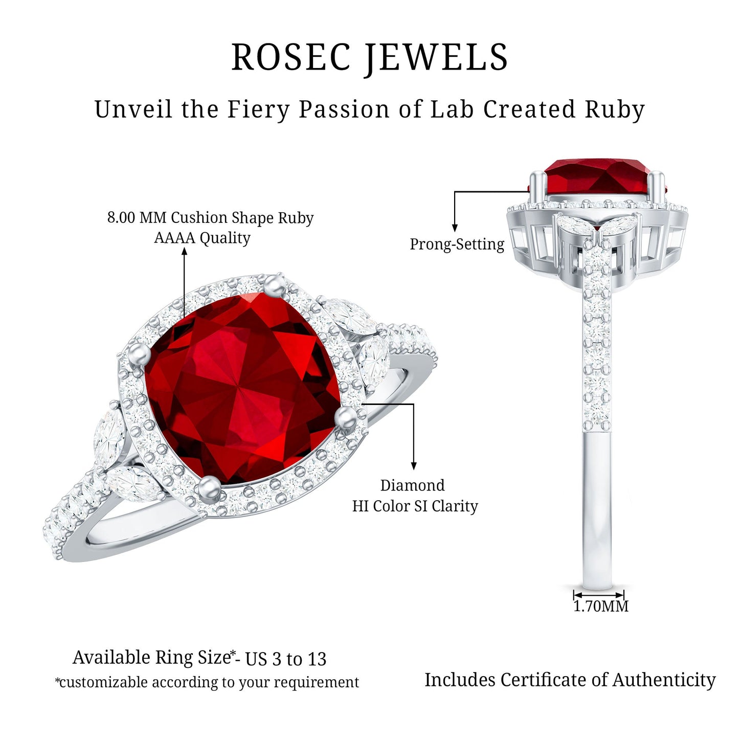 Certified Cushion Cut Lab Ruby and Diamond Halo Engagement Ring