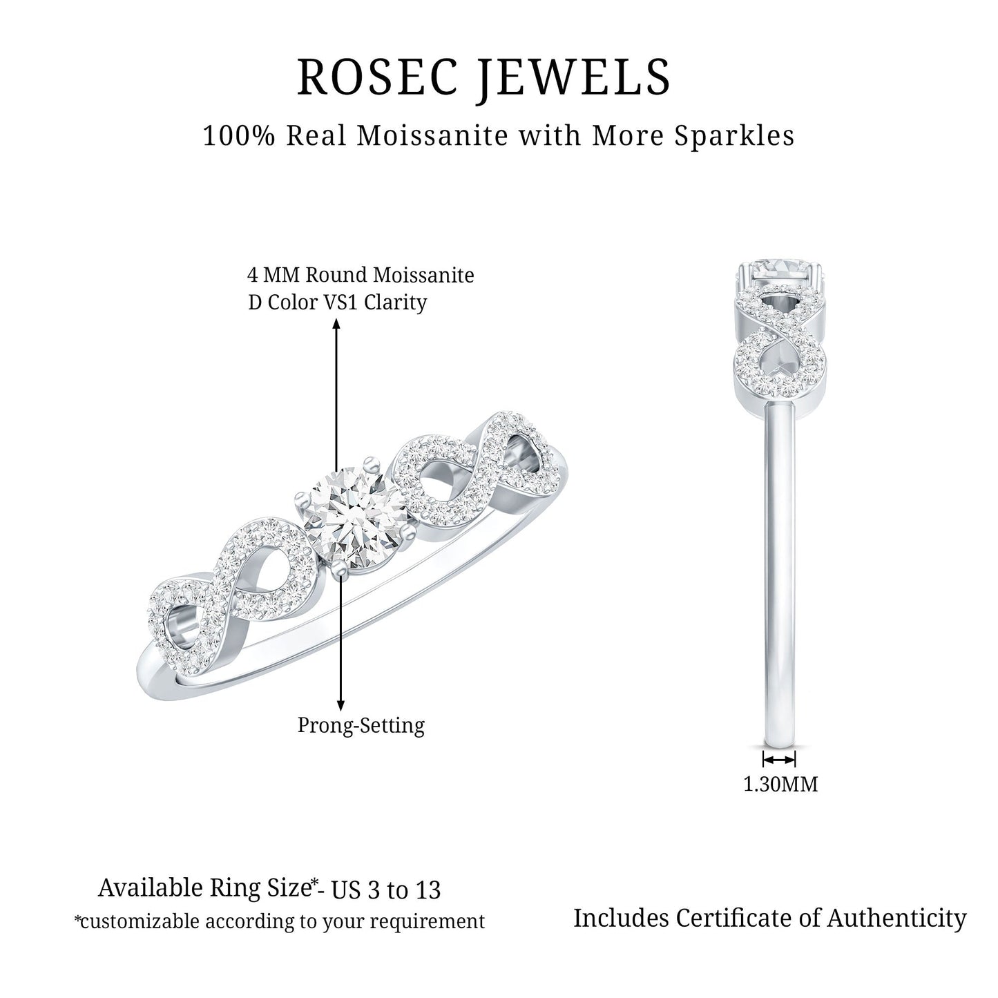 Round Moissanite Infinity Promise Ring with Certificate