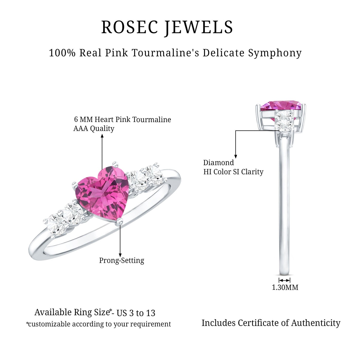 Heart Shape Pink Tourmaline Solitaire Promise Ring with Diamond
