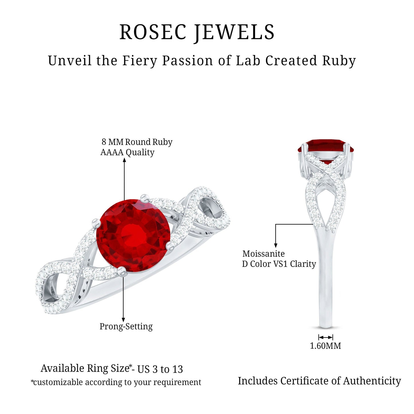 Certified Lab Grown Ruby Crossover Engagement Ring With Moissanite
