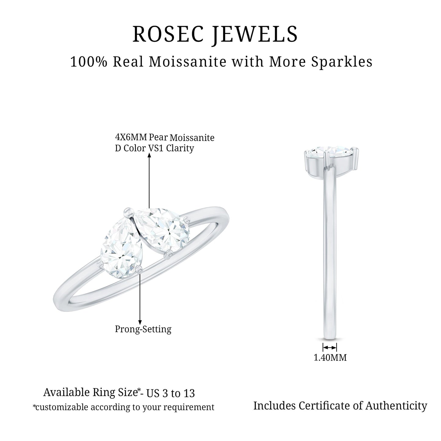 Moissanite Two Stone Promise Engagement Ring