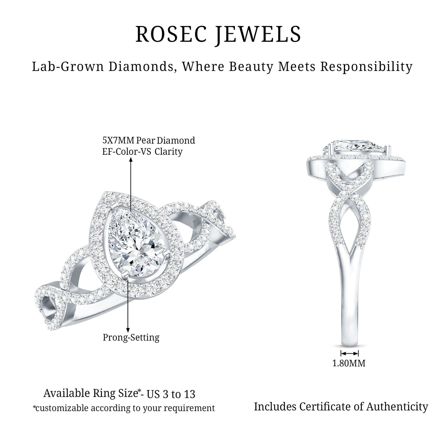 Pear Shape Lab Grown Diamond Teardrop Engagement Ring