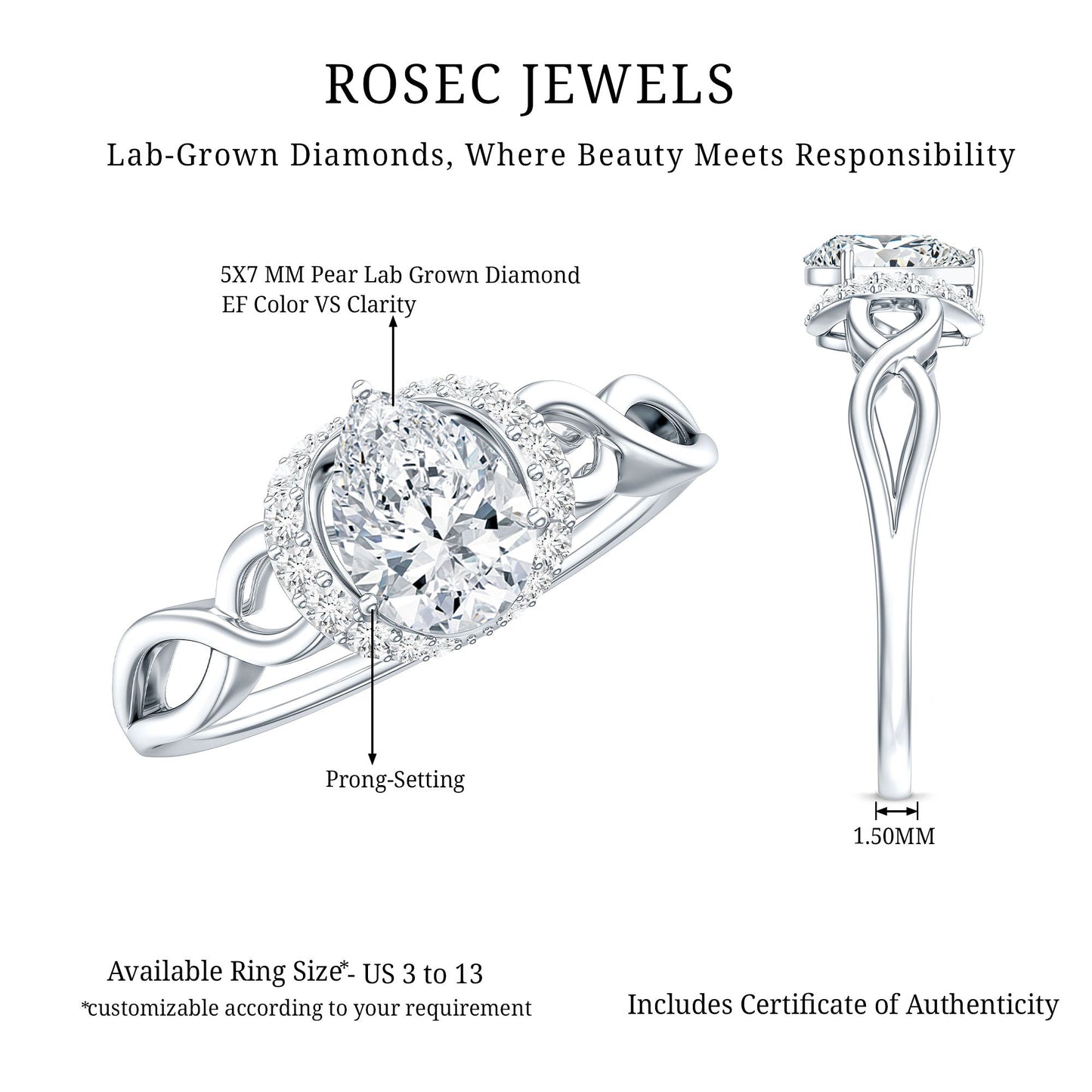 Lab Grown Diamond Collar Engagement Ring in Infinity Shank