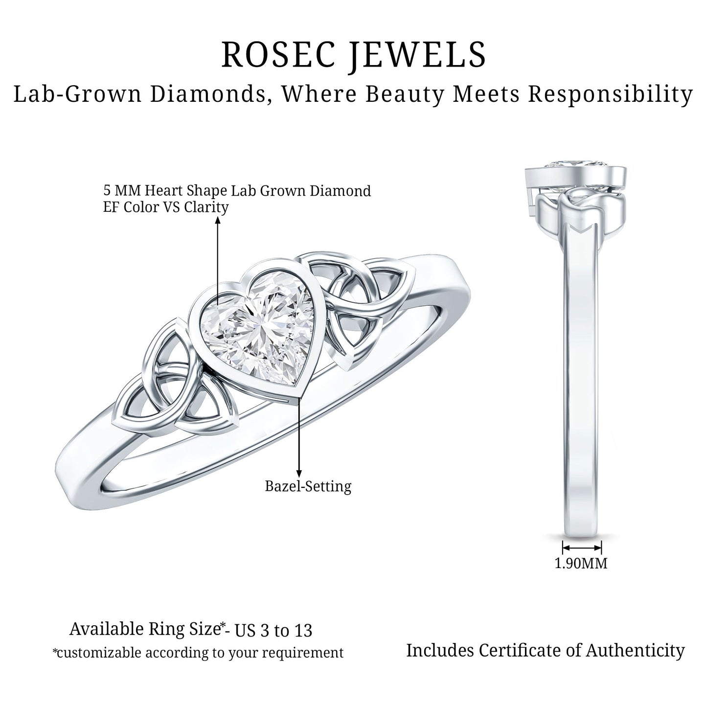Heart Shape Lab Grown Diamond Solitaire Celtic Ring