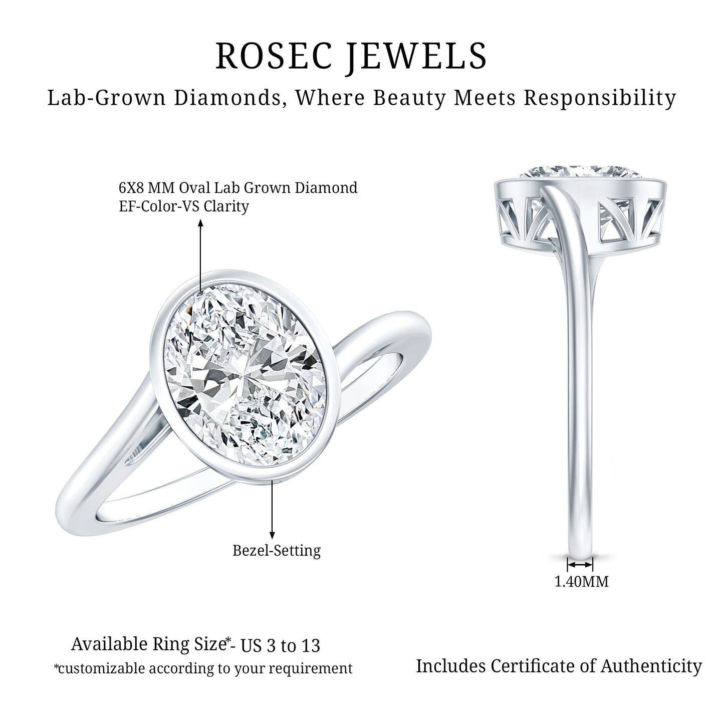 Oval Shape Lab Grown Diamond Solitaire Bypass Ring