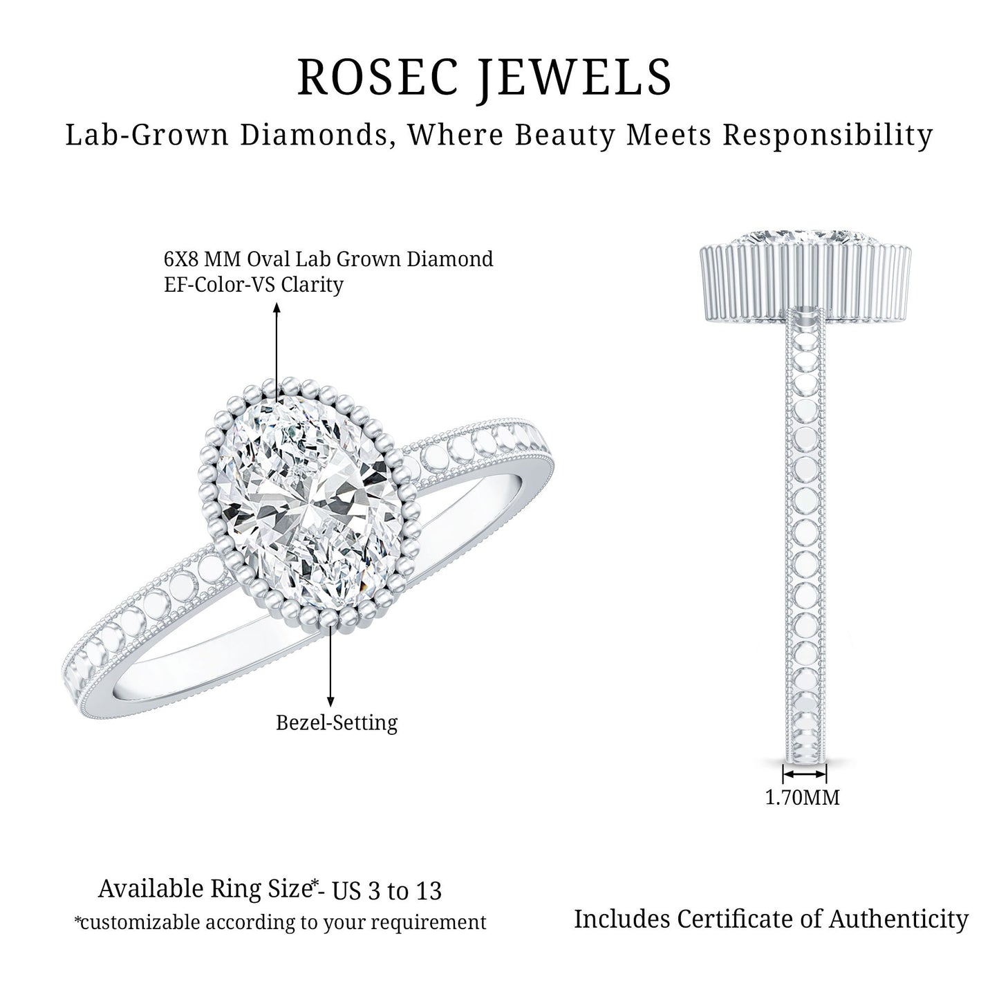 Vintage Style Oval Shape Lab Grown Diamond Solitaire Engagement Ring