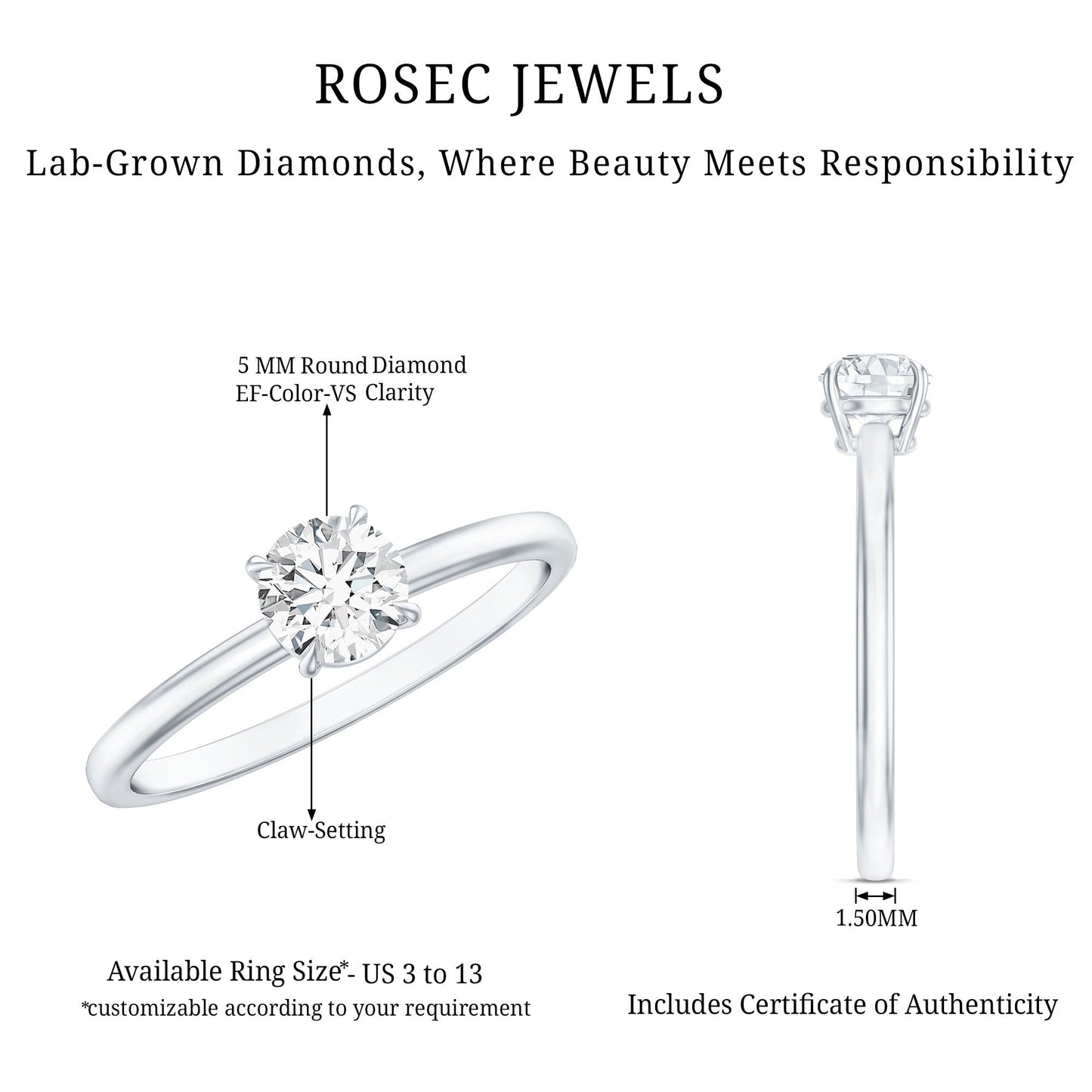 Round Shape Lab Grown Diamond Solitaire Ring