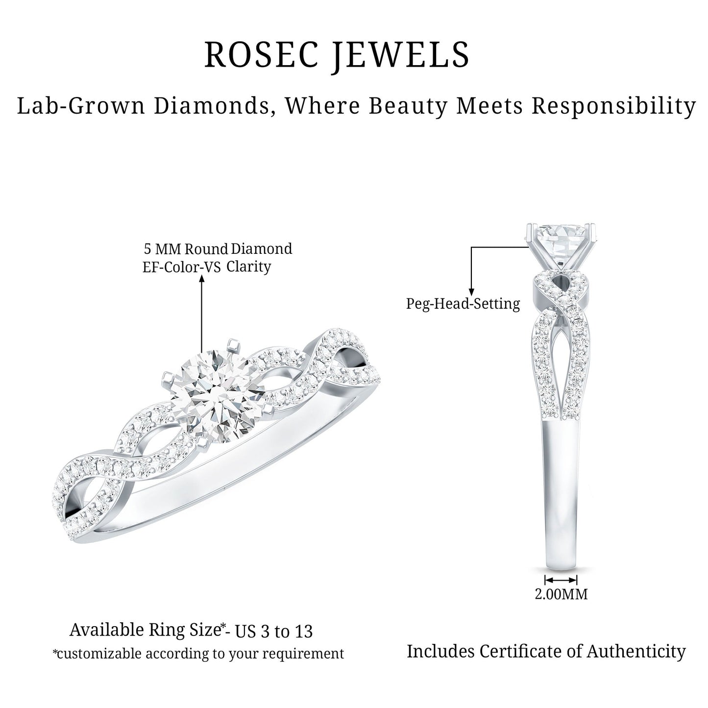 Round Lab Grown Diamond Infinity Solitaire Ring