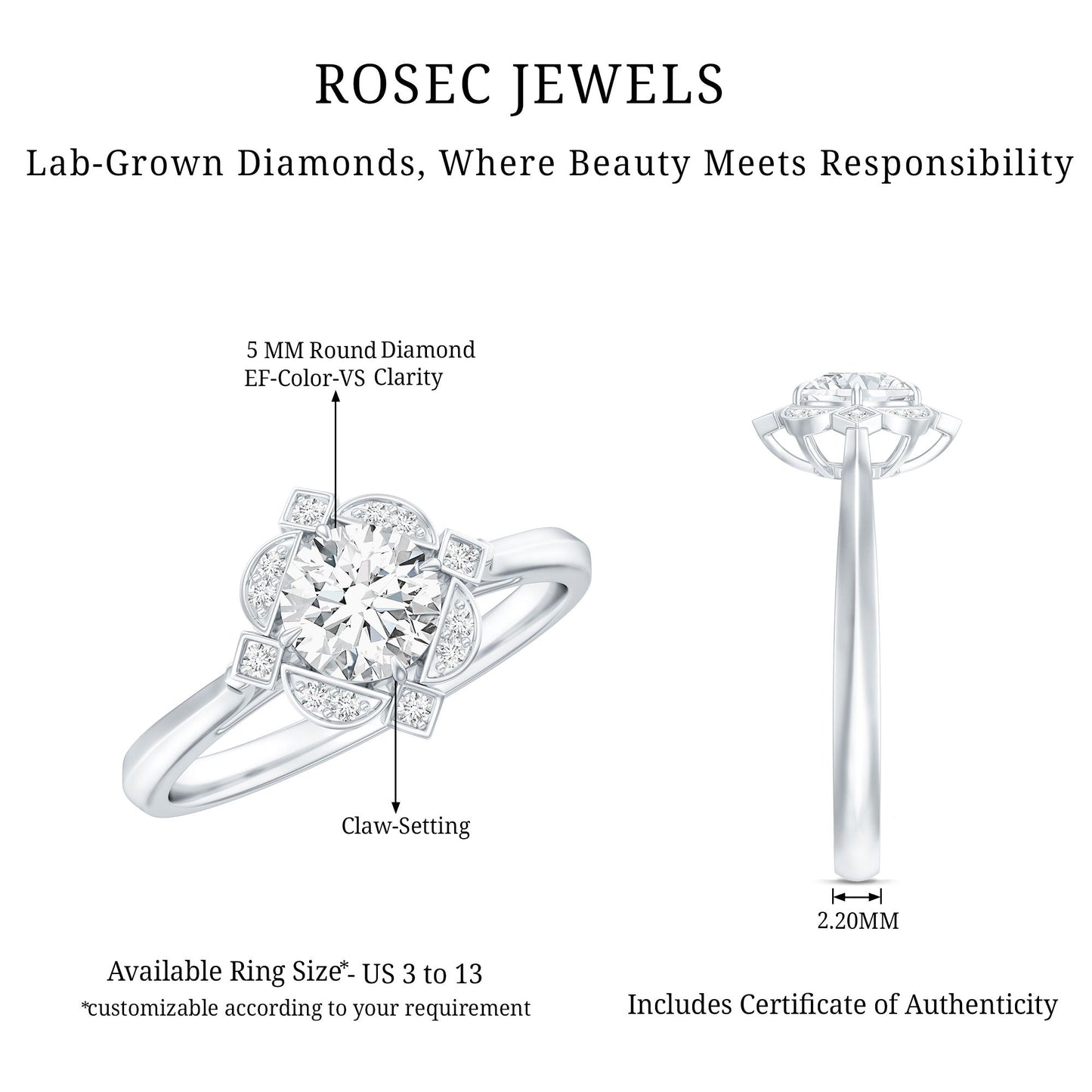 Vintage Style Lab Grown Diamond Engagement Ring