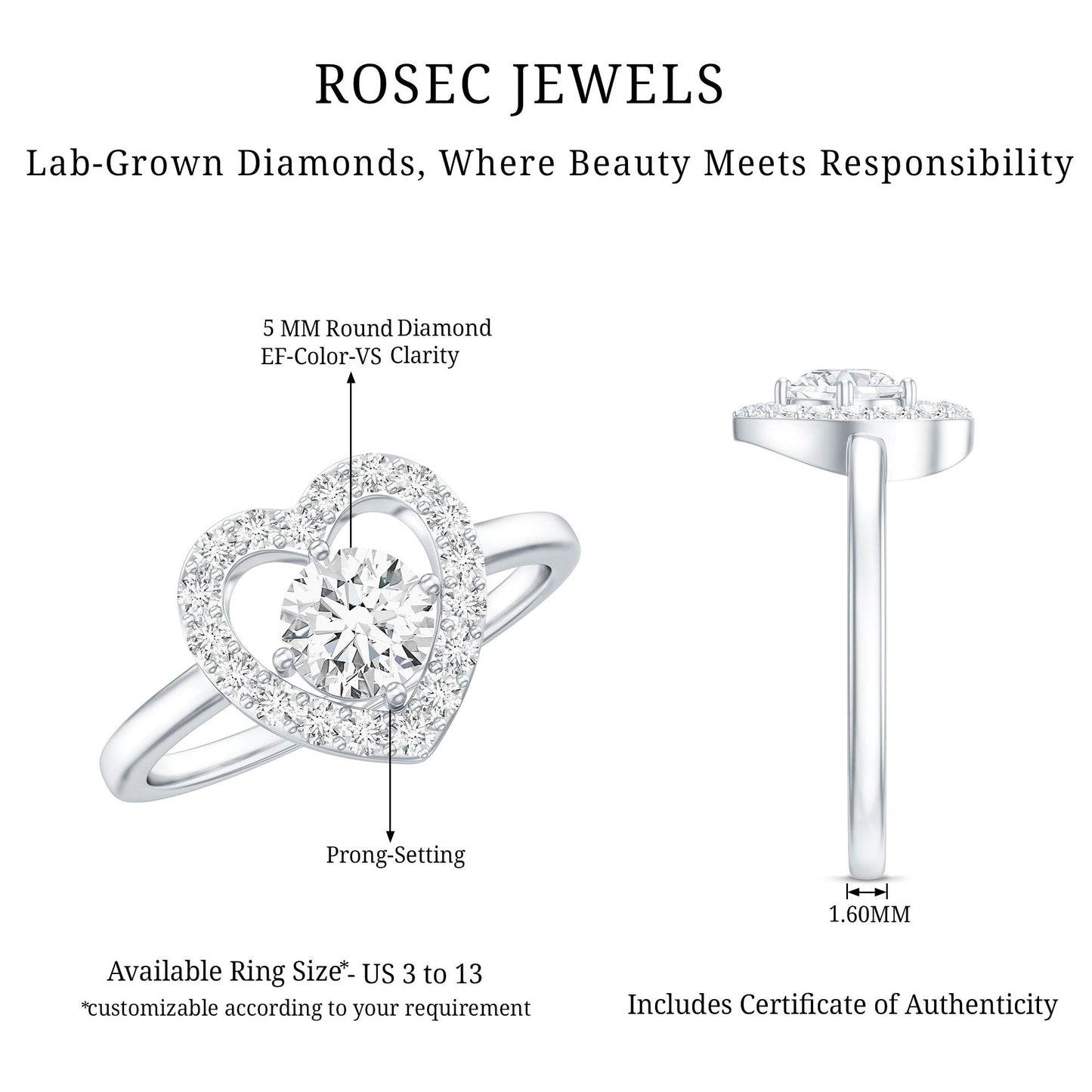 Minimal Heart Ring with Lab Grown Diamond