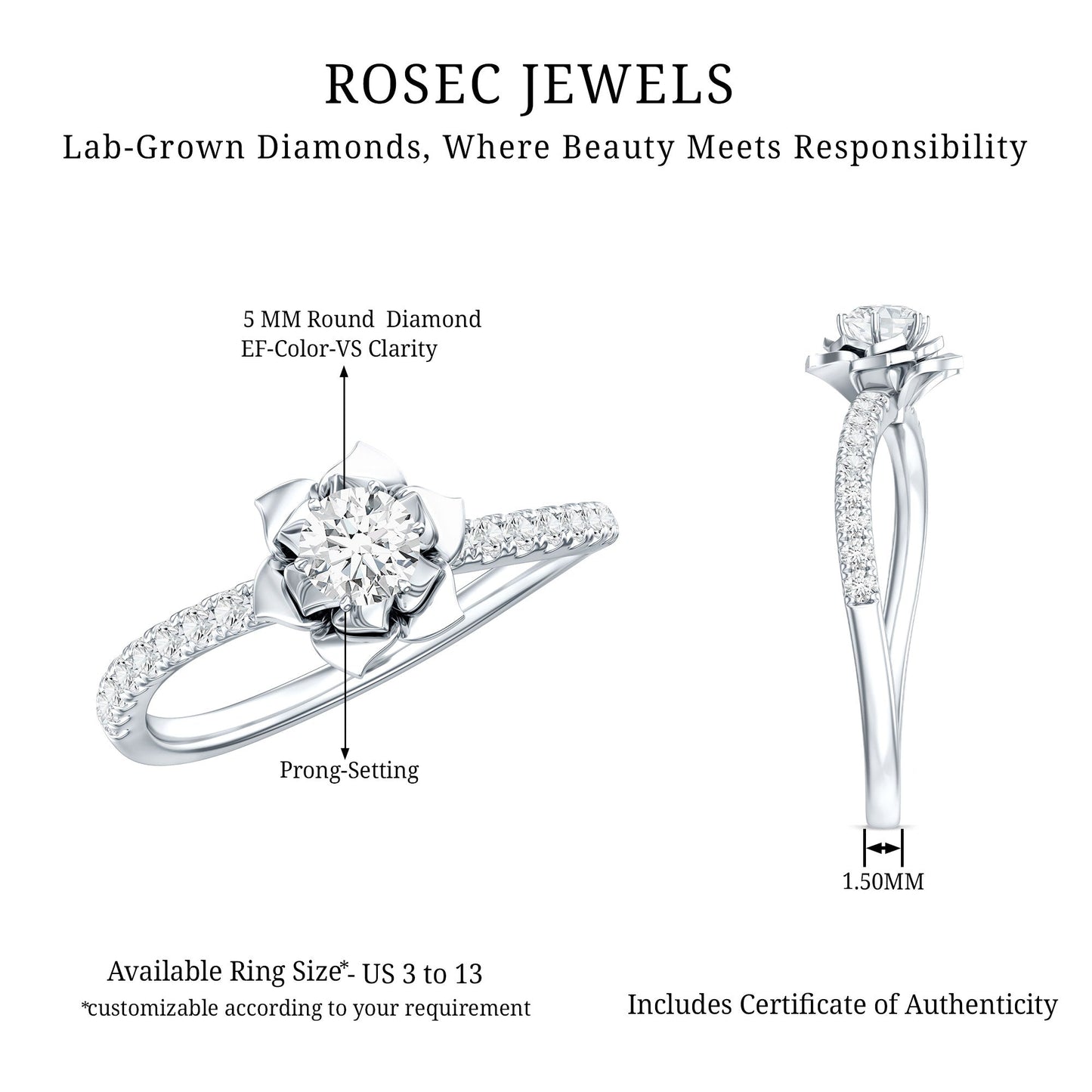 Nature Inspired Floral Engagement Ring with Lab Grown Diamond