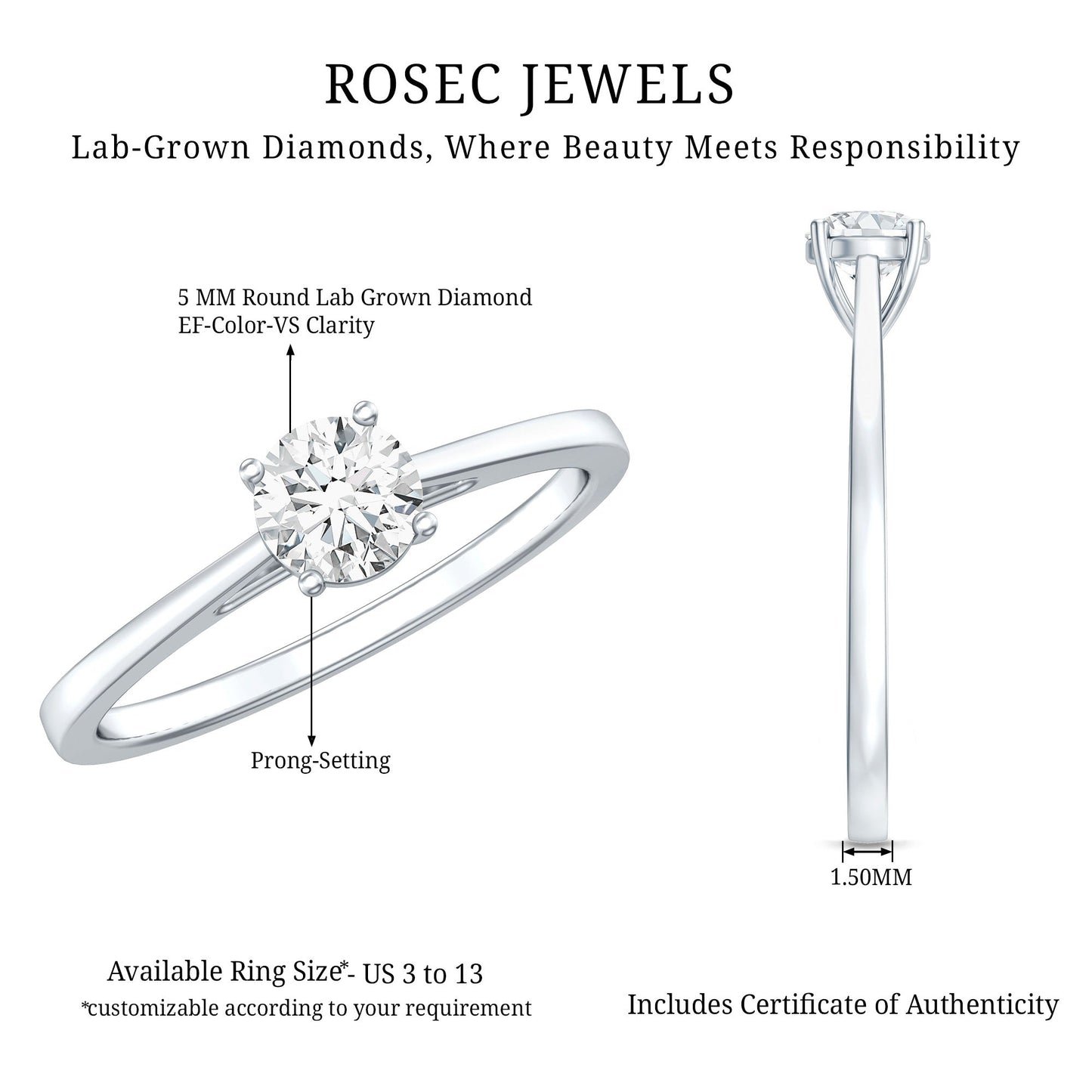 Minimal Round Lab Grown Diamond Solitaire Ring