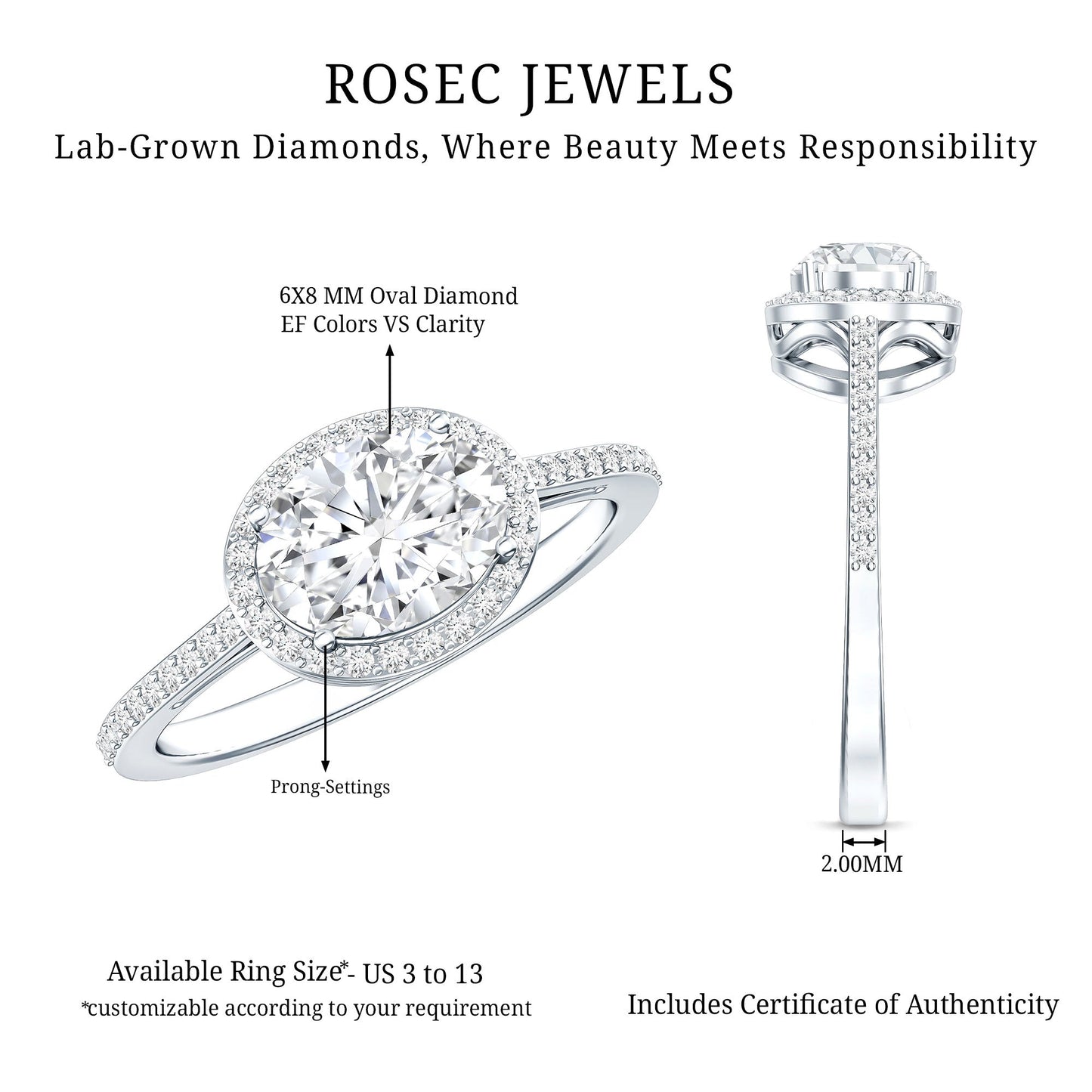 Oval Shape Lab Grown Diamond Engagement Ring with Halo