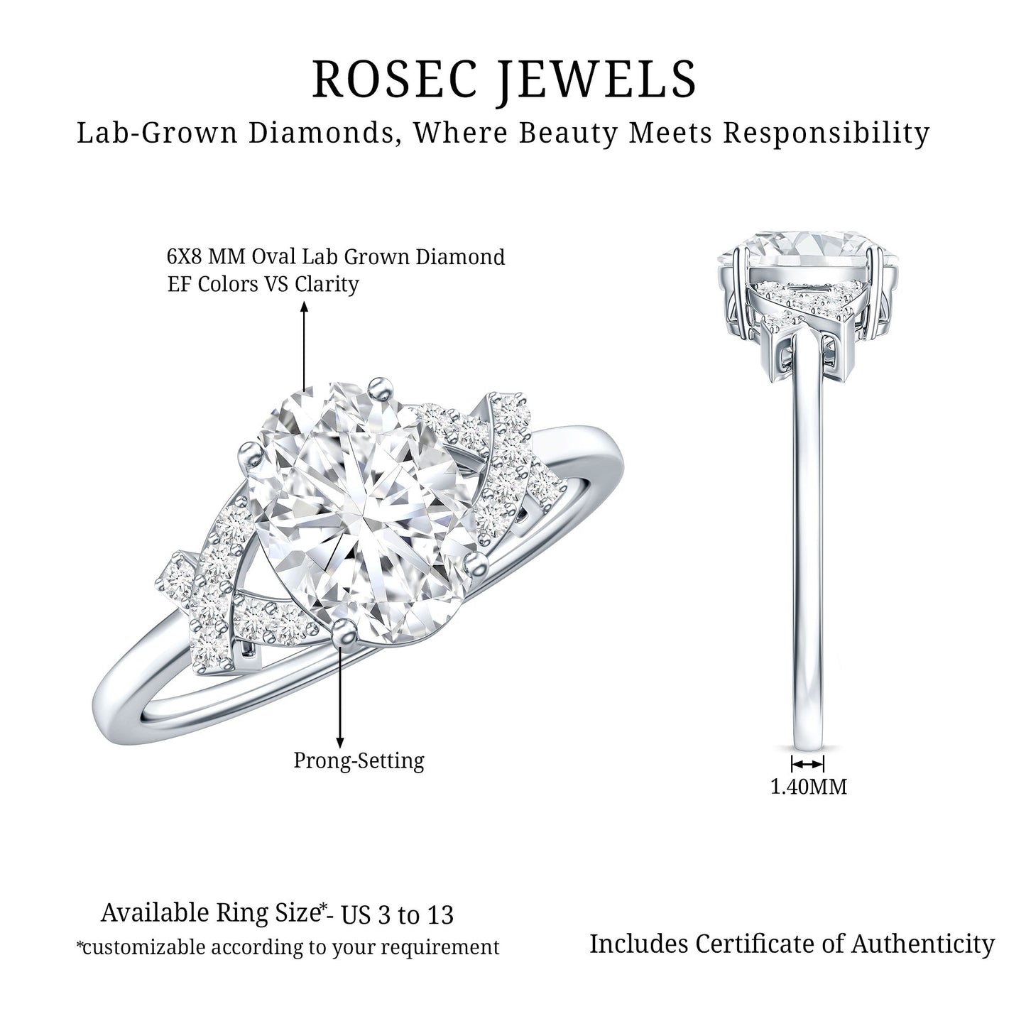 Oval Shape Lab Grown Diamond Solitaire Ring in Split Shank