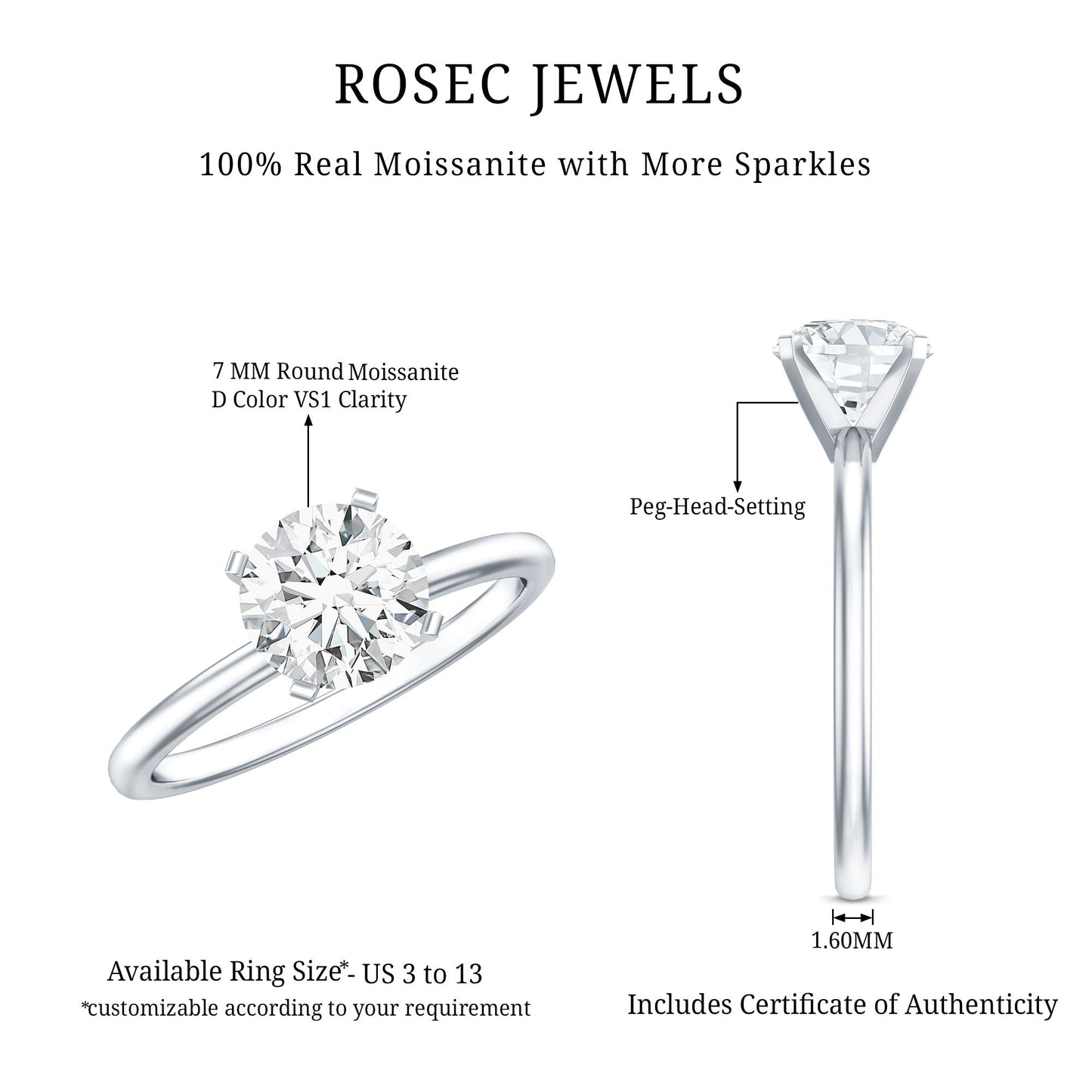 Peg Headset Solitaire Moissanite Ring for Women