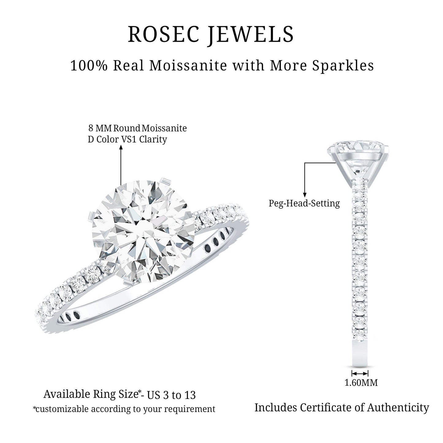 Peg Head Set Moissanite Solitaire Engagement Ring