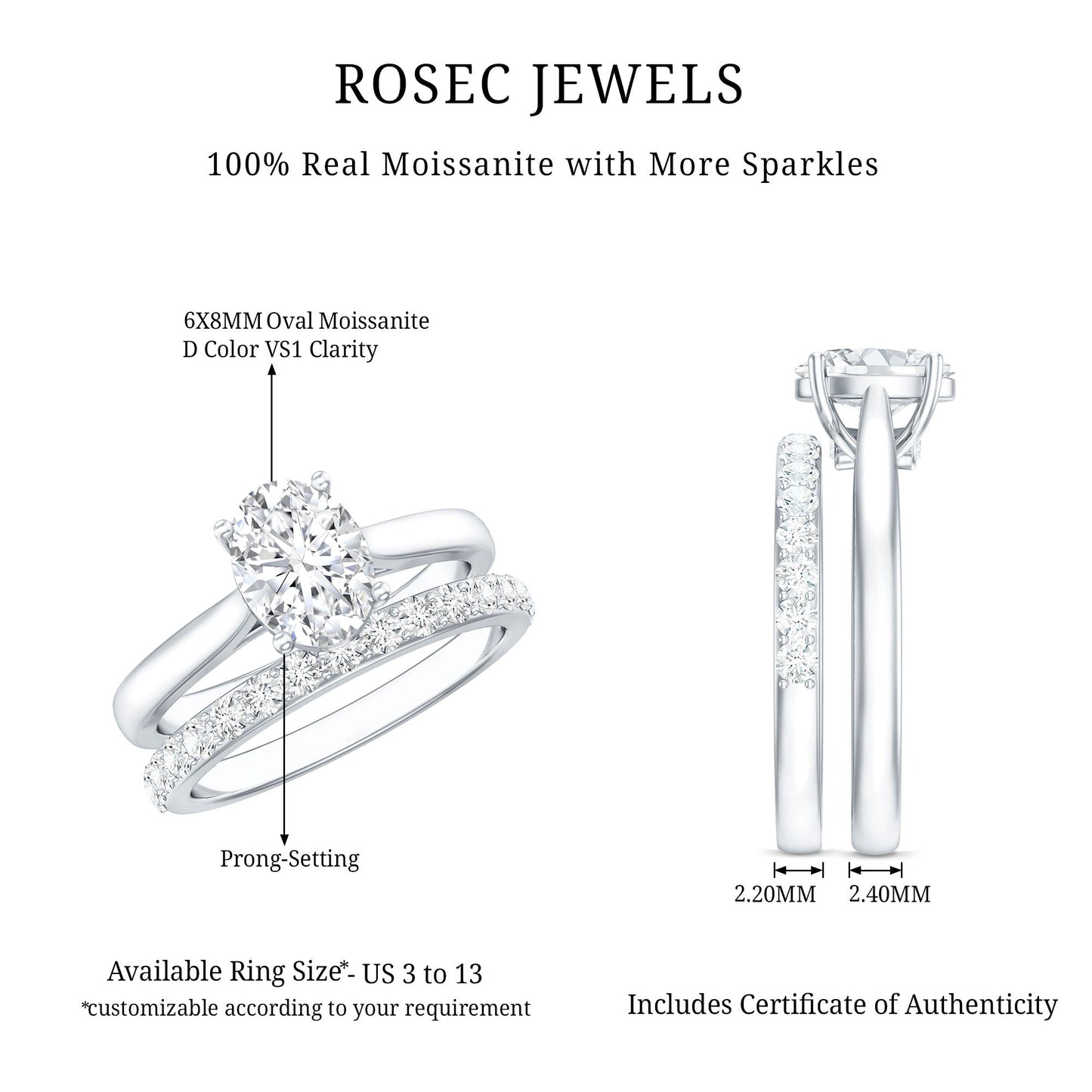 Oval Cut Solitaire Moissanite Bridal Ring Set